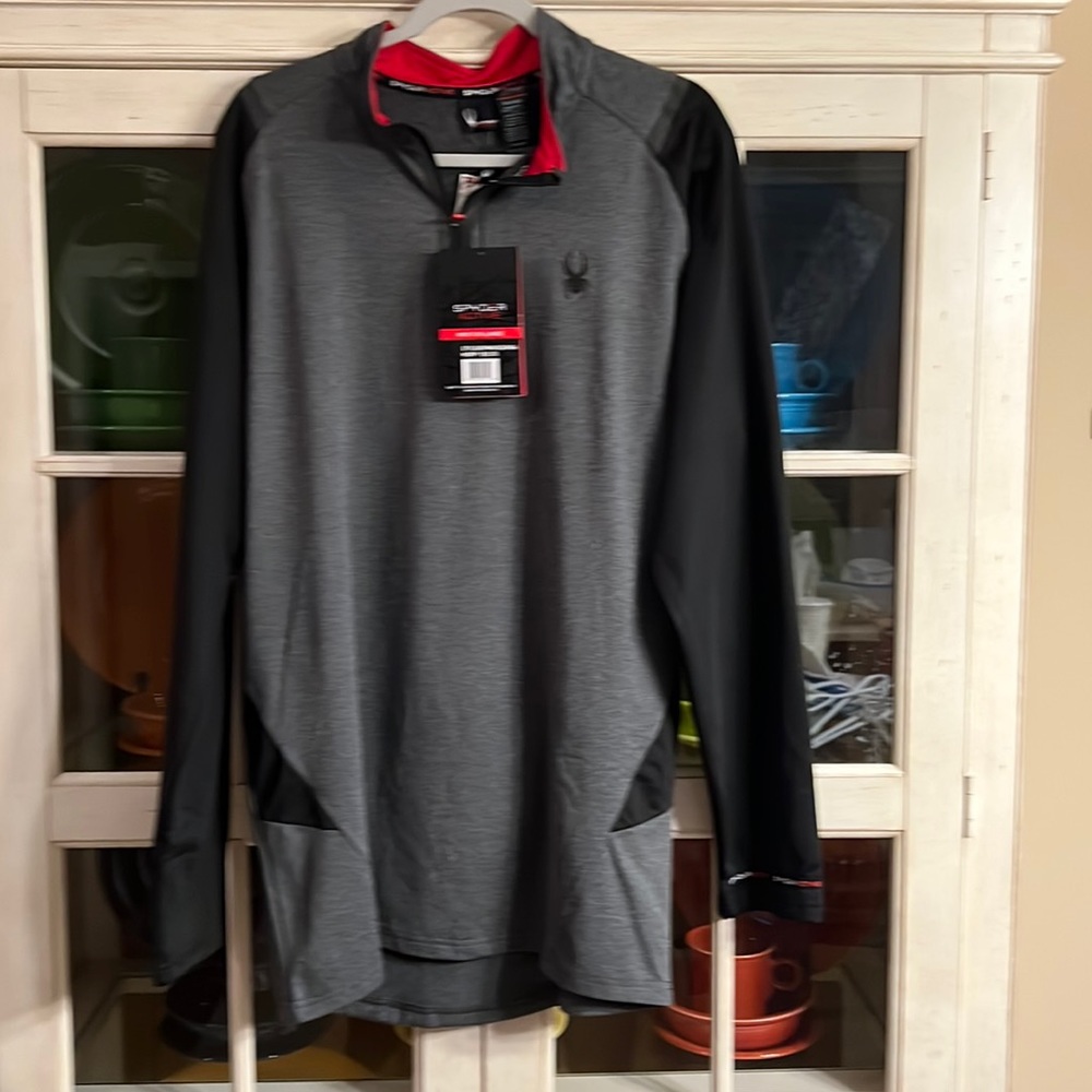 NWT SPYDER ACTIVE PULL OVER QUARTER ZIP LONG SLEEVE GRAY & RED SIZE XXL